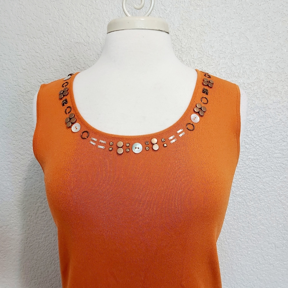 🔴3/$20 Ruby Rd. Orange Ribbed Sleeveless Blouse Size Large - Picture 2 of 9
